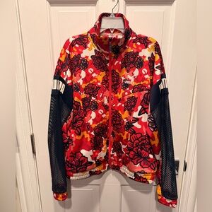 Puma Women's Red Floral Camo Bomber Jacket with Navy Mesh Sleeves